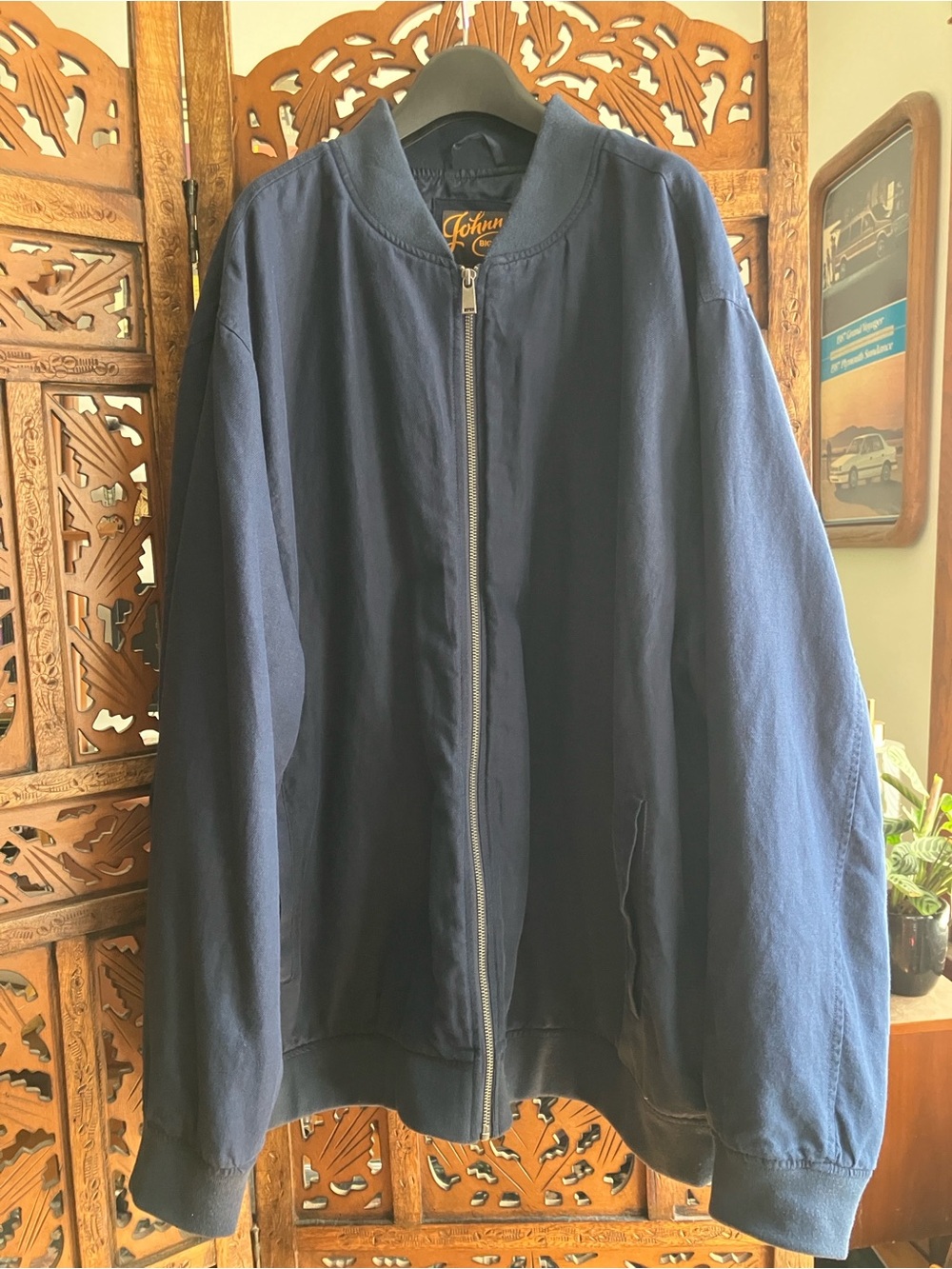 Johnny Bigg blue bomber jacket, cotton linen blend